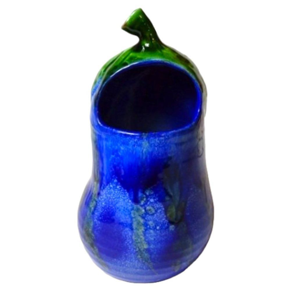 Vintage Ceramic Italian Eggplant Planter Vase Hand Painted Purple Drip Glaze